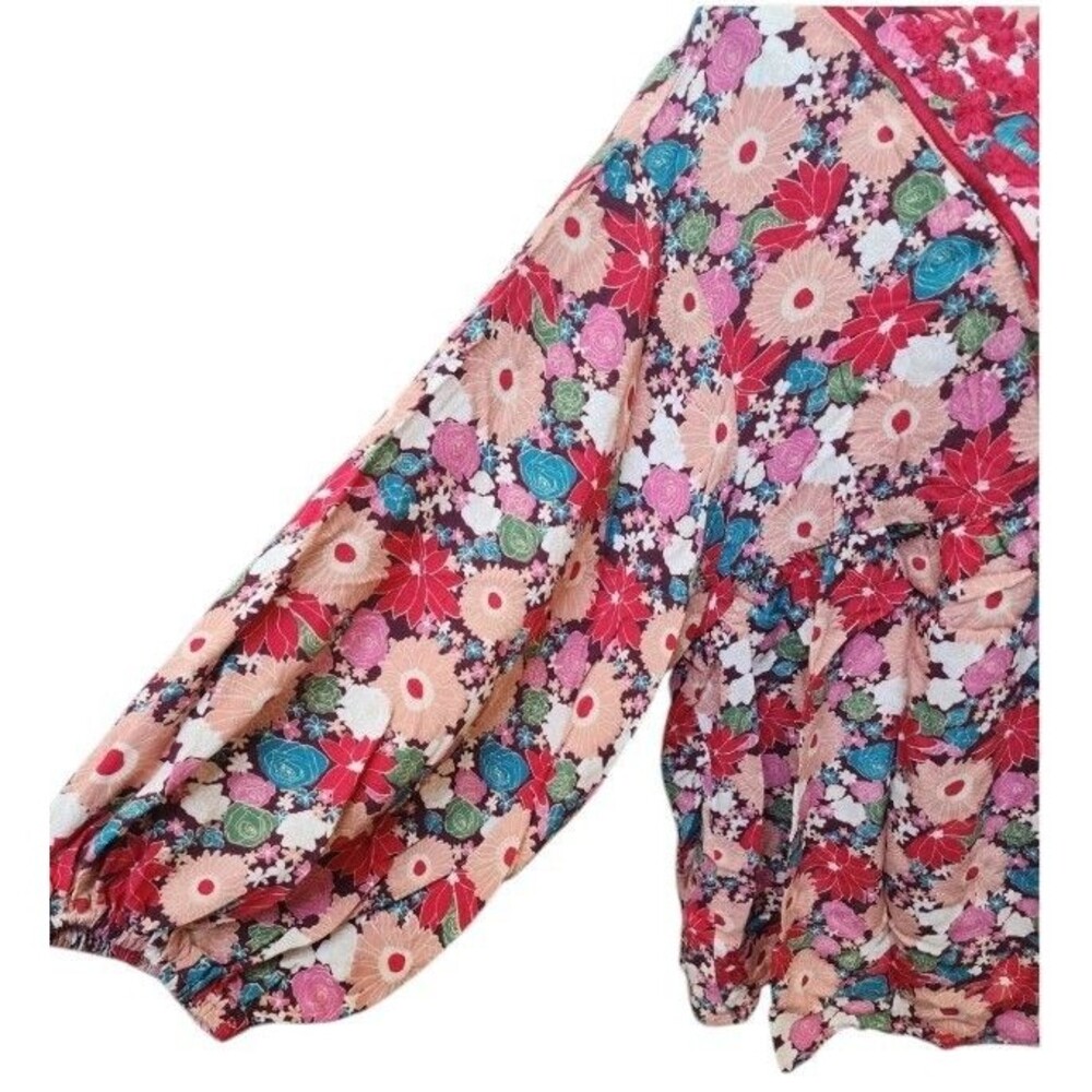 Savanna Jane Embroidered Floral Size 2X Long Sleeve Neck Tie Flowy Boho - Picture 3 of 9